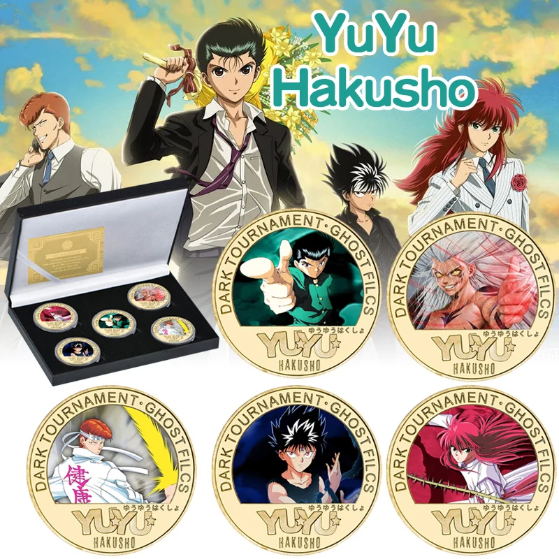 5 шт., японские аниме YuYu Hakusho, позолоченные искусственные монеты, оригинальные аниме монеты, подарочный набор для детей 
5 шт., японские аниме YuYu Hakusho, позолоченные искусственные монеты, оригинальные аниме монеты, подарочный набор для детей