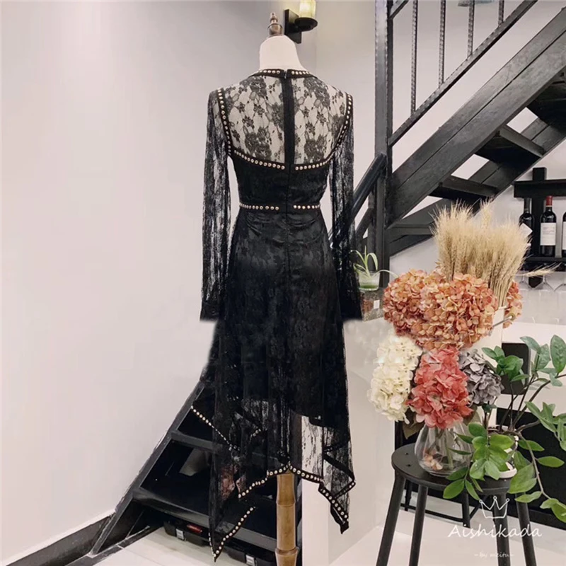 Lace Sexy Black Runway Fashion Sleeve See-Throught Beading Irregular Elegant Party Long Christmas Dress
Lace Sexy Black Runway Fashion Sleeve See-Throught Beading Irregular Elegant Party Long Christmas Dress
