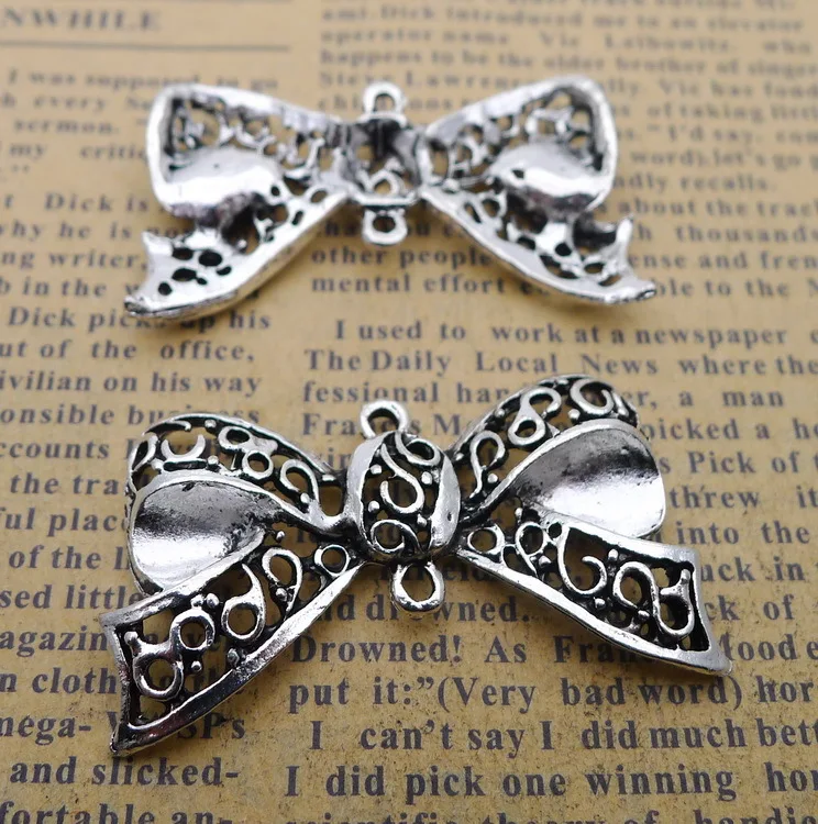 Аксессуары для изготовления украшений своими руками Запчасти 2 шт. 23x43 мм старинное серебро Цвет галстук-бабочка, разъем