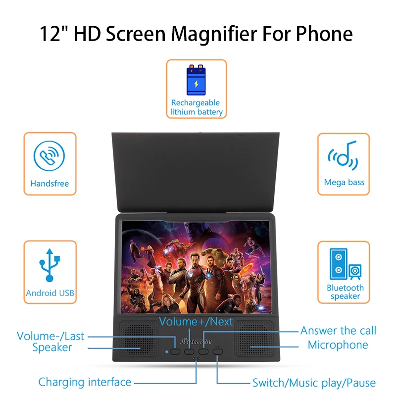 Phone Bluetooth Speaker 12 Inch 3D Mobile Phone Screen Magnifier for iphone 12 HD Movies Amplifier Holder Support Desktop Stand
Phone Bluetooth Speaker 12 Inch 3D Mobile Phone Screen Magnifier for iphone 12 HD Movies Amplifier Holder Support Desktop Stand