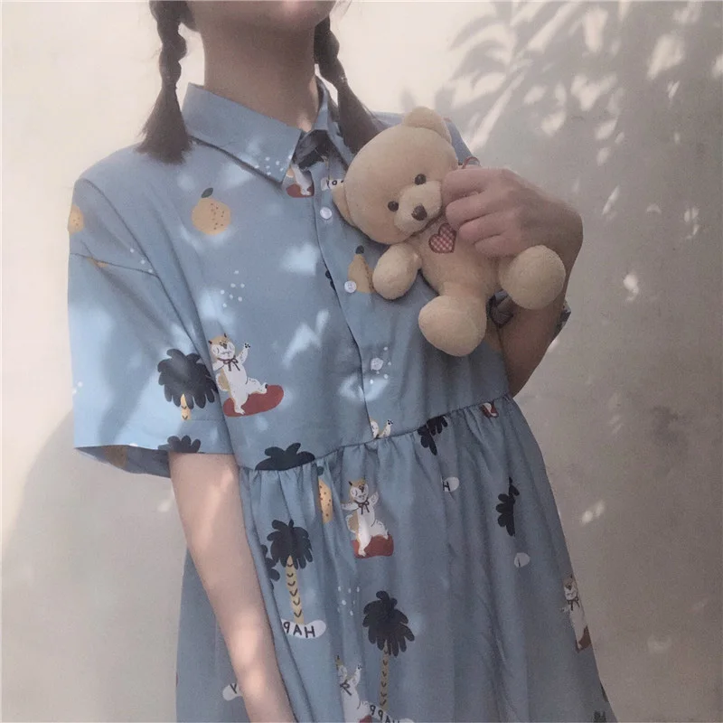 Vintage Summer Short Sleeve Cute Shirt Dress Women Kawaii Girl Cartoon Print Japanese Loose Vintage Dresses Robe Femme 2021 New
Vintage Summer Short Sleeve Cute Shirt Dress Women Kawaii Girl Cartoon Print Japanese Loose Vintage Dresses Robe Femme 2021 New