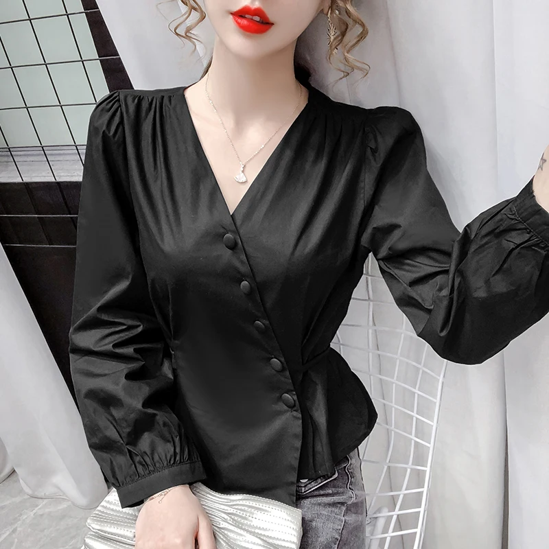 2021 Spring Fall French Ruffled V-neck Shirt New Irregular Slim Waist Long Sleeve Ladies Top Fashion Elegant Buttoned Blouse
2021 Spring Fall French Ruffled V-neck Shirt New Irregular Slim Waist Long Sleeve Ladies Top Fashion Elegant Buttoned Blouse