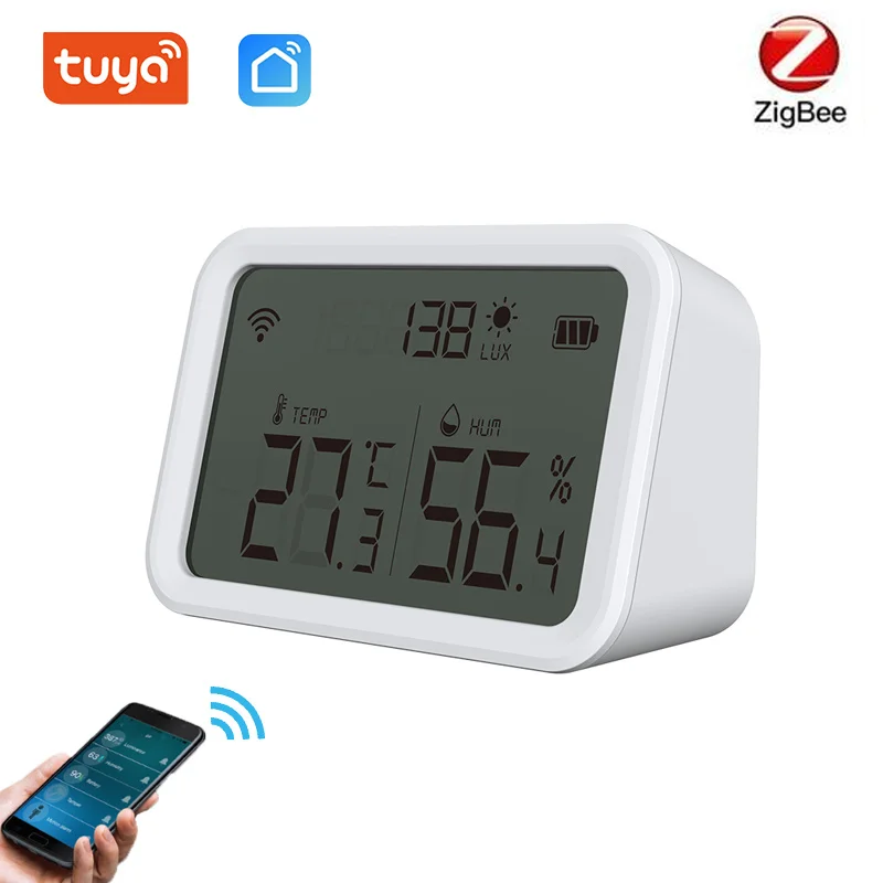

Датчик температуры и влажности Tuya ZigBee для умного дома, комнатный гигрометр-термометр с ЖК-экраном, работает с приложением Smart Life