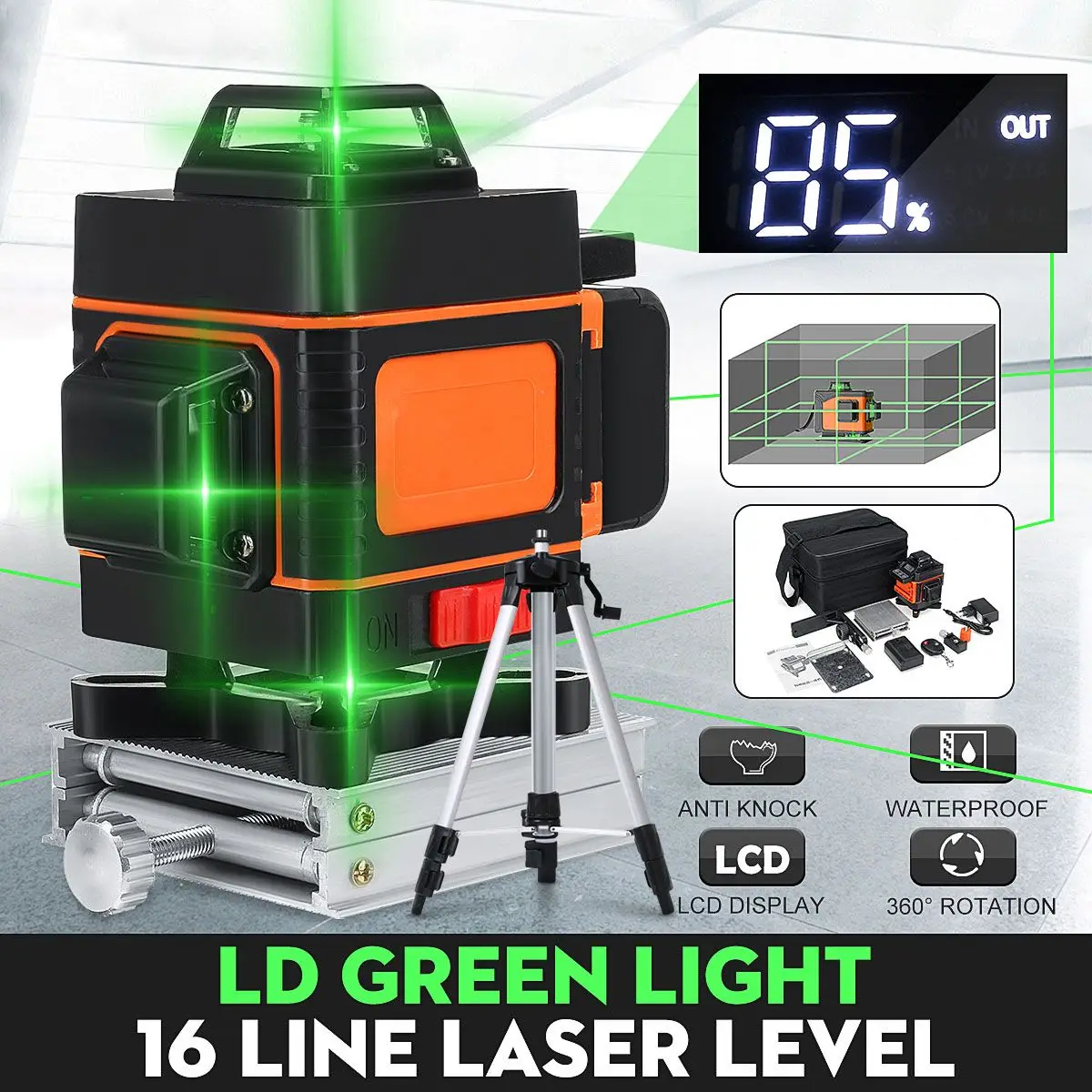 4D 16 Lines Green Laser Levels 360 Horizontal &Vertical Cross Lines With Auto Self-Leveling super powerful Indoors and Outdoors
4D 16 Lines Green Laser Levels 360 Horizontal &Vertical Cross Lines With Auto Self-Leveling super powerful Indoors and Outdoors