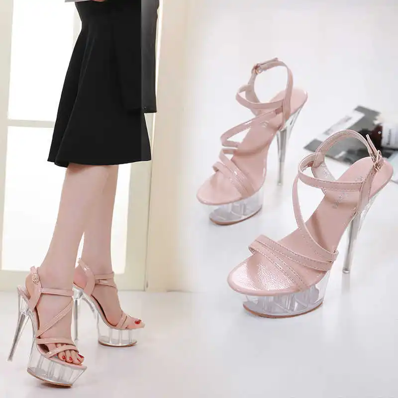 summer new 2021 New high-heeled sandals with crystal heels in summer 2019 waterproof platform sexy nightclub women's shoes
