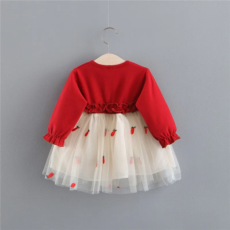 Autumn Newborn Baby Dress Cotton Toddler Infant Strawberry Print Yarn Party Dresses for Girls Fashion Girl Clothes | Мать и ребенок