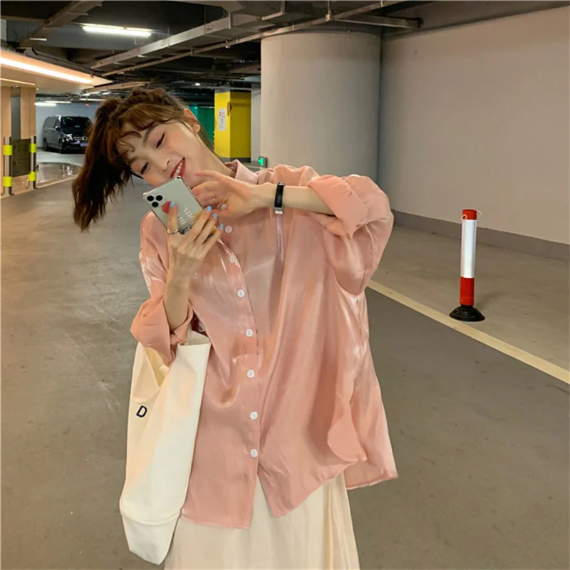 Large Size Women's Shirt Clothing For Plump Girls Korean Style Loose Temperament Sweet Pink Silky Shirt Mid-Length Spring
Large Size Women's Shirt Clothing For Plump Girls Korean Style Loose Temperament Sweet Pink Silky Shirt Mid-Length Spring