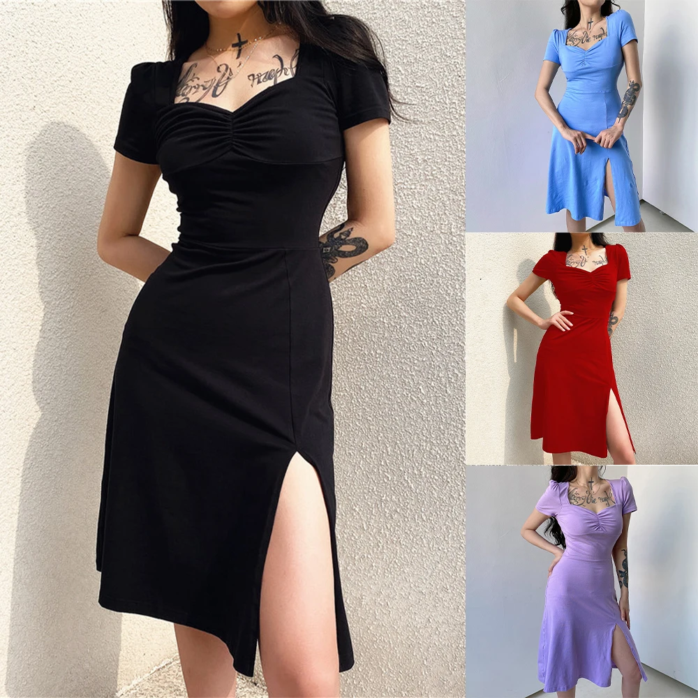 Women Dresses Short Sleeve Square Neck Autumn Spring Wrap Ruched Bodycon Slit Midi Dress Sexy Elegant Party Clubwear Dress Solid
Women Dresses Short Sleeve Square Neck Autumn Spring Wrap Ruched Bodycon Slit Midi Dress Sexy Elegant Party Clubwear Dress Solid