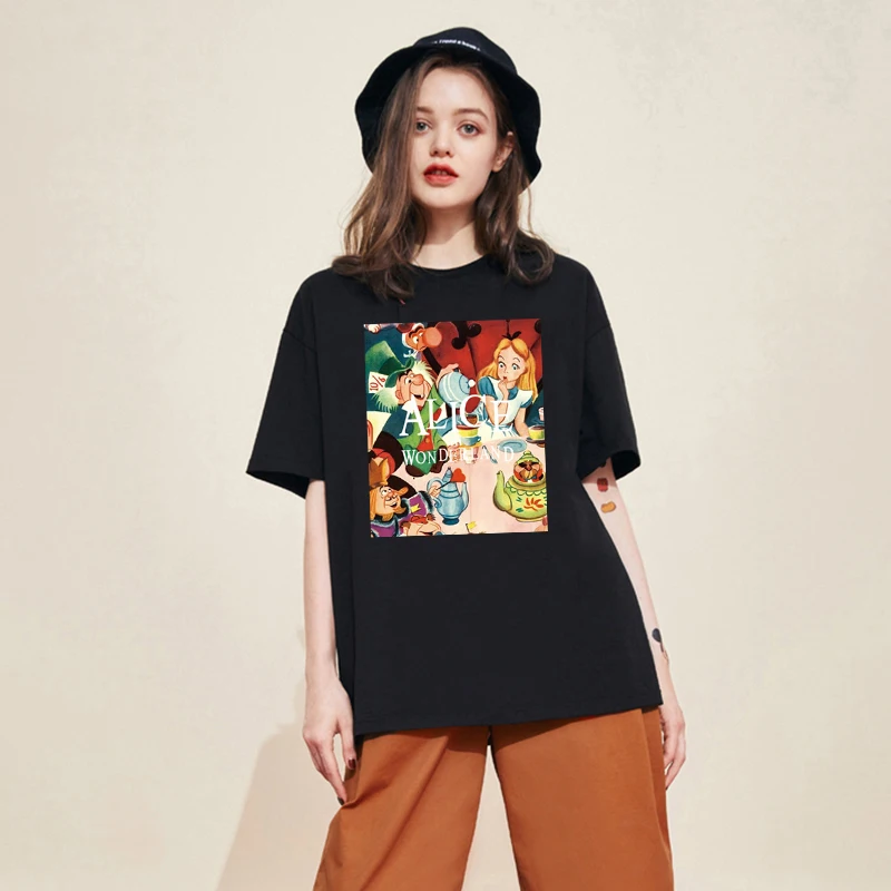 Disney Stylish Cute Alice in Wonderland Cartoon Print O-Neck Pullover Short Sleeve T-Shirt Fashion Women Loose Tee Tops 9 Colors
Disney Stylish Cute Alice in Wonderland Cartoon Print O-Neck Pullover Short Sleeve T-Shirt Fashion Women Loose Tee Tops 9 Colors