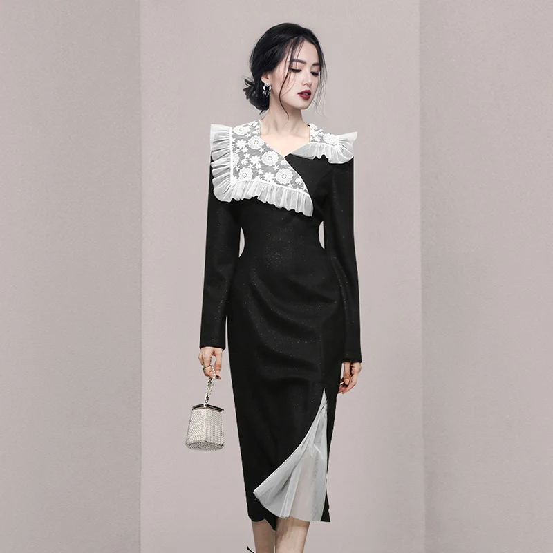 2022 New Spring Women's Doll Neck Long Sleeve High Waist French Mesh Thin Medium Long Hem Split Fashion Elegant Dress
2022 New Spring Women's Doll Neck Long Sleeve High Waist French Mesh Thin Medium Long Hem Split Fashion Elegant Dress
