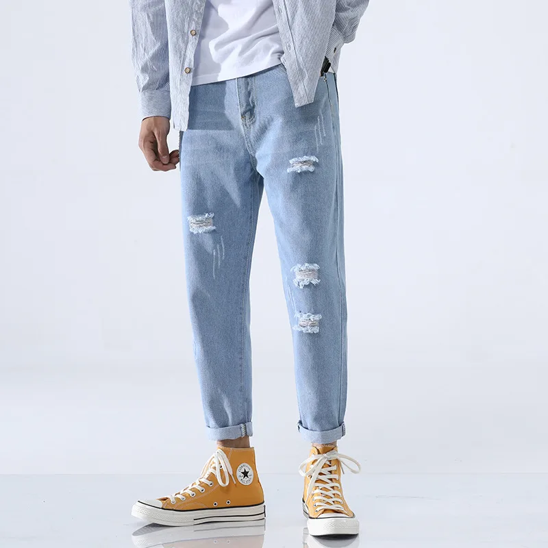 Light Blue Skinny Jeans Men Streetwear Destroyed Ripped Jeans Homme Hip Hop Broken Male Pencil Hole Denim Pants
Light Blue Skinny Jeans Men Streetwear Destroyed Ripped Jeans Homme Hip Hop Broken Male Pencil Hole Denim Pants