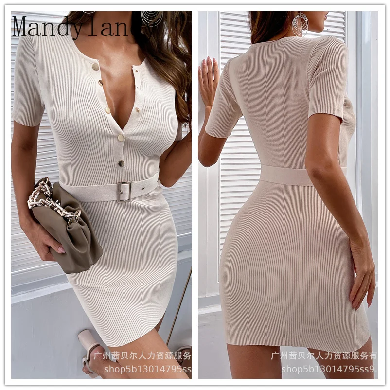 Mandylandy Women's Elegant Knitted Button Bodycon Dress Office Lady Autumn Short Sleeve V Neck High Waist Party Evening Dress
Mandylandy Women's Elegant Knitted Button Bodycon Dress Office Lady Autumn Short Sleeve V Neck High Waist Party Evening Dress