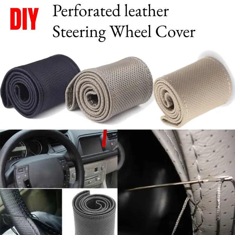 DIY Perforated leather Car Steering Wheel Cover Artificial Leather Soft Texture Car Covers With Needles And Thread 38cm
DIY Perforated leather Car Steering Wheel Cover Artificial Leather Soft Texture Car Covers With Needles And Thread 38cm