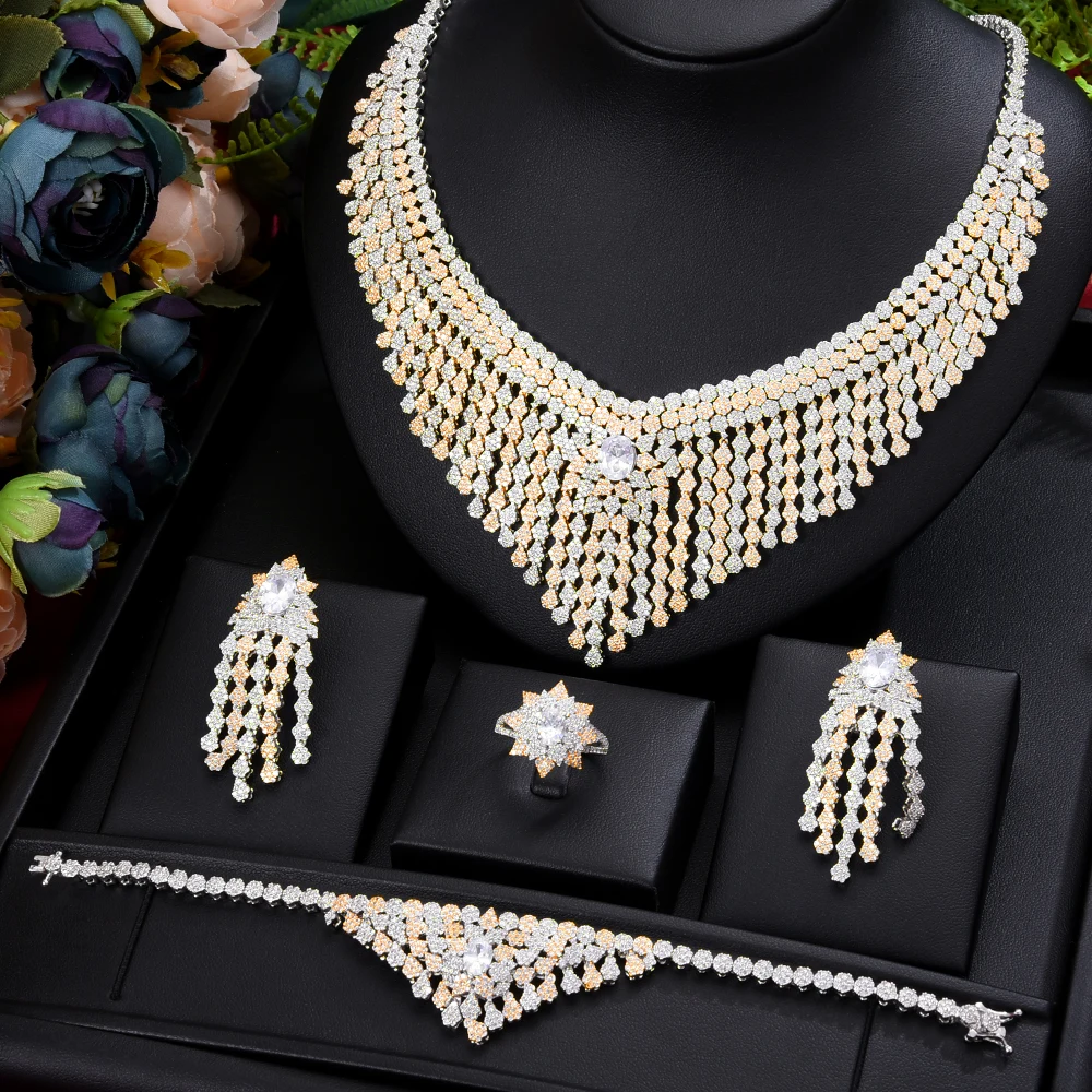Trendy 4PCS Luxury Waterdrop Statement Jewelry set For Women Wedding Cubic Zircon CZ African Dubai Bridal Fashion jewellery
Trendy 4PCS Luxury Waterdrop Statement Jewelry set For Women Wedding Cubic Zircon CZ African Dubai Bridal Fashion jewellery