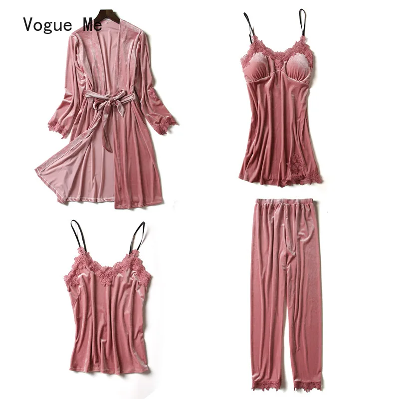 Women's Four-Piece Autumn and Winter Sexy Suit Pleuche Suede Long Sleeve Long Pants Midi Nightgown RobeGown Homewear Sets
Women's Four-Piece Autumn and Winter Sexy Suit Pleuche Suede Long Sleeve Long Pants Midi Nightgown RobeGown Homewear Sets
