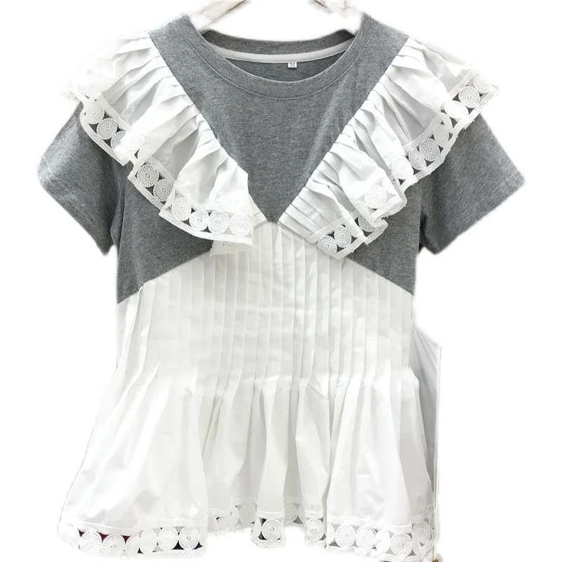 Short Sleeve Tee Shirt Woman Ruffled Round Neck Top T-shirt Femme 2021 Summer New Pleated All-Matching
Short Sleeve Tee Shirt Woman Ruffled Round Neck Top T-shirt Femme 2021 Summer New Pleated All-Matching
