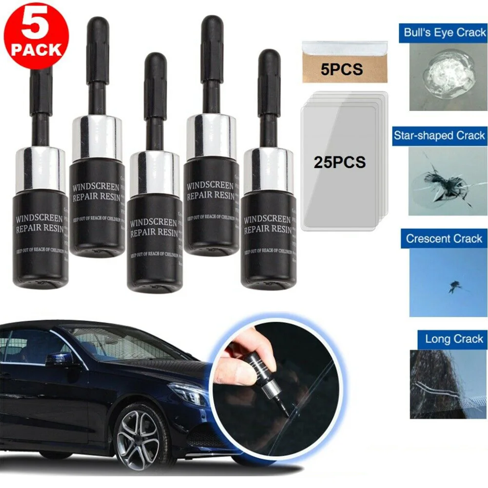 

5PCS Automotive Glass Nano Repair Fluid Car Windshield Resin Crack Tool Kit 3ml Amino-acrylate Repair Liquid 5* Sleeve Razor