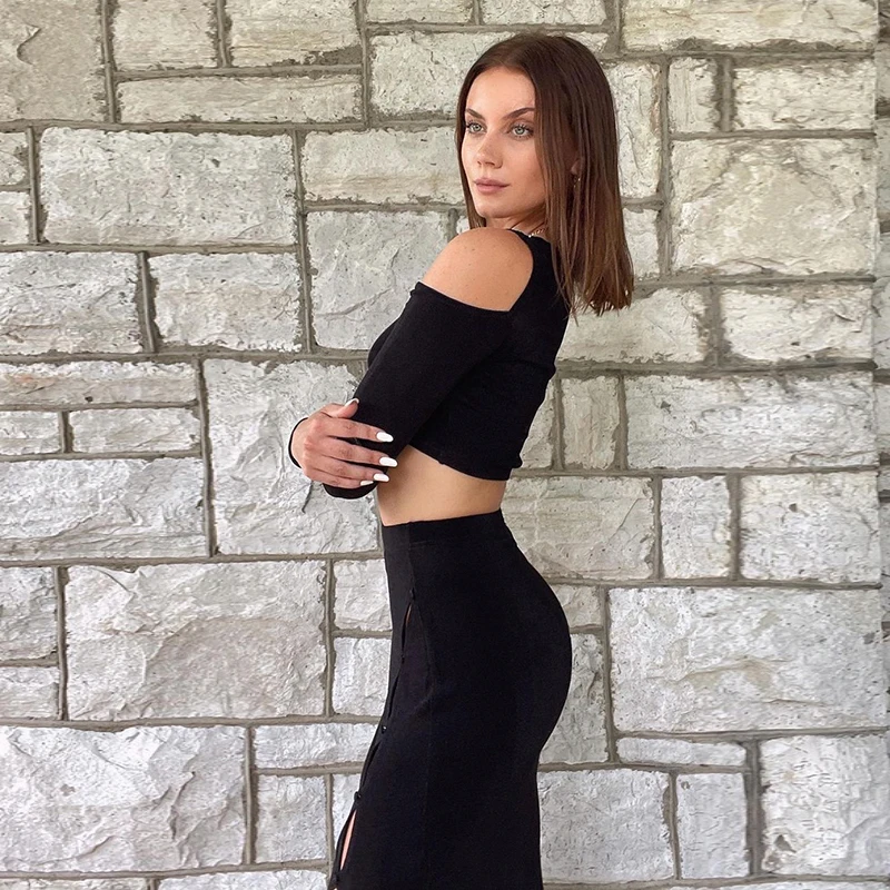 CIBBAR Elegant Skinny Black Two Piece Set Women Long Sleeve Casual Blouse+Side Split Maxi Skirt Outfits Sexy Slim Club Partywear
CIBBAR Elegant Skinny Black Two Piece Set Women Long Sleeve Casual Blouse+Side Split Maxi Skirt Outfits Sexy Slim Club Partywear