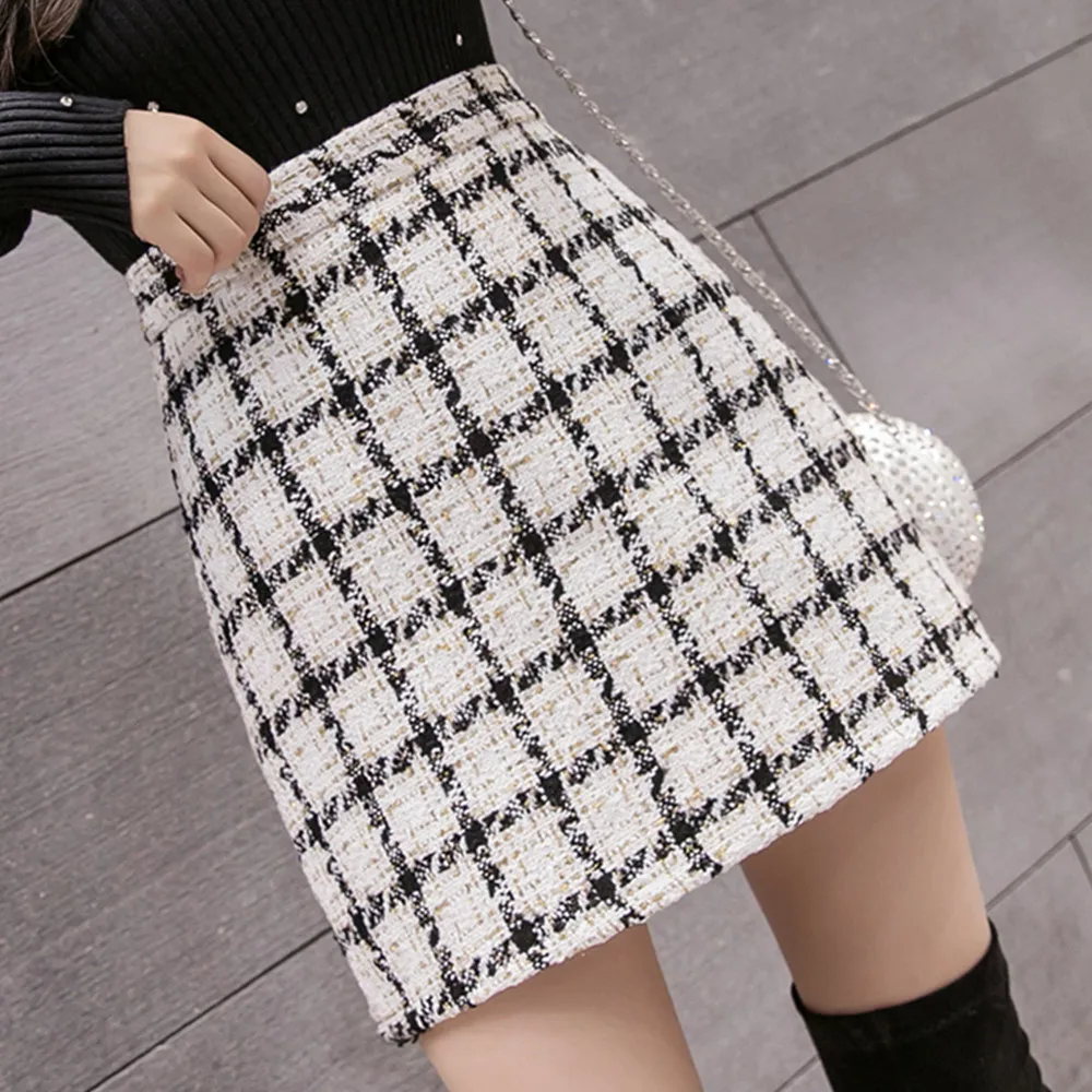 Korean Style New High Waist Tweed A-Line Skirt For Woman 2021Autumn Winter Thicken Plaid Woolen Mini Bag Hip Skirts Mujer Faldas
Korean Style New High Waist Tweed A-Line Skirt For Woman 2021Autumn Winter Thicken Plaid Woolen Mini Bag Hip Skirts Mujer Faldas