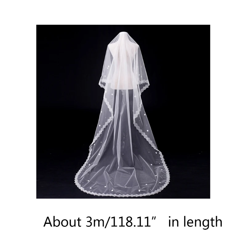 Wedding Bridal Veil Sheer Tulle Long Veils with Exquisite Lace Trim Flowers Decor Hair Accessories for Bride 1 Tier
Wedding Bridal Veil Sheer Tulle Long Veils with Exquisite Lace Trim Flowers Decor Hair Accessories for Bride 1 Tier