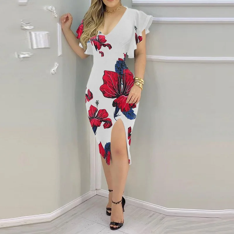 2021 Summer Office Lady Elegant Butterfly Short Sleeve Party Dress Women Fashion Sexy V-Neck Slim Split Bodycon Dress Vestidos
2021 Summer Office Lady Elegant Butterfly Short Sleeve Party Dress Women Fashion Sexy V-Neck Slim Split Bodycon Dress Vestidos