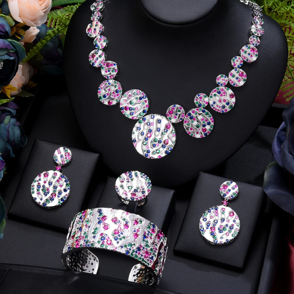 Luxury 4PCS Round Necklace Earring Sets Cubic Zirconia jewelry Sets for women Wedding Indian Bridal Jewelry Sets Gift
Luxury 4PCS Round Necklace Earring Sets Cubic Zirconia jewelry Sets for women Wedding Indian Bridal Jewelry Sets Gift
