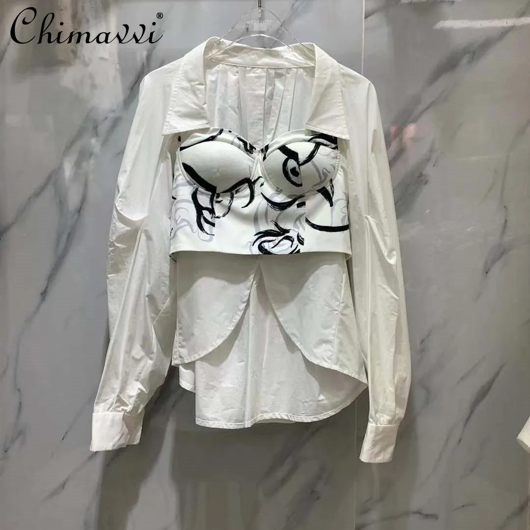 Korean Fashion New Simple Fake Two Pieces Shirts 2021 Autumn Long Sleeve Sexy Elegant Tube Top Irregular Polo Collar Blouse Tops
Korean Fashion New Simple Fake Two Pieces Shirts 2021 Autumn Long Sleeve Sexy Elegant Tube Top Irregular Polo Collar Blouse Tops