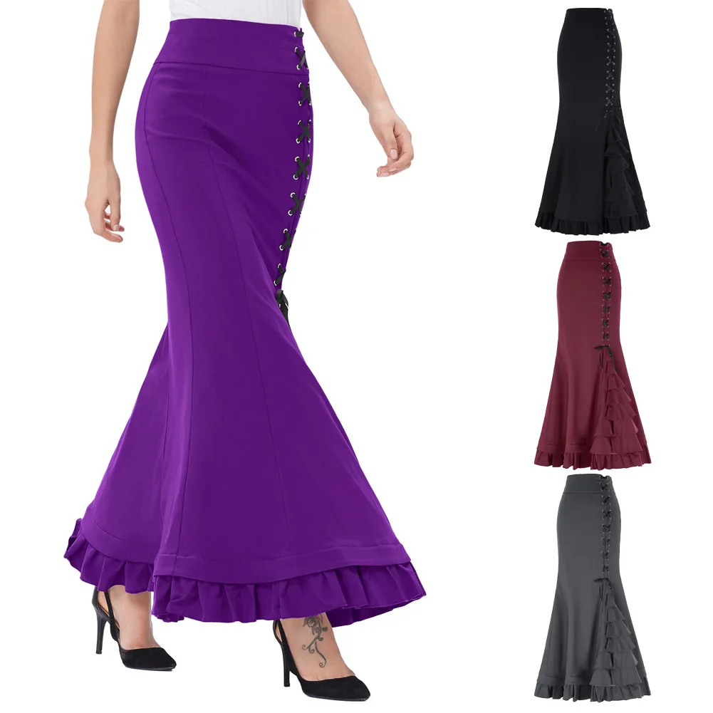 Women' Skirts Victorian Style High Stretchy Nylon-Cotton Ruffled Fishtail Mermaid Skirt Lace Split Elegant Vintage Maxi Skirts
Women' Skirts Victorian Style High Stretchy Nylon-Cotton Ruffled Fishtail Mermaid Skirt Lace Split Elegant Vintage Maxi Skirts