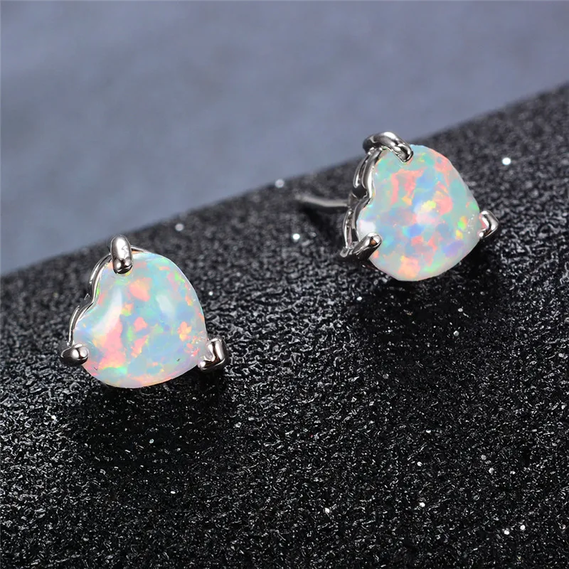 Cute Female White Blue Green Opal Stud Earrings Silver Color Heart Wedding Earrings Boho Small Double Earrings For Women
Cute Female White Blue Green Opal Stud Earrings Silver Color Heart Wedding Earrings Boho Small Double Earrings For Women