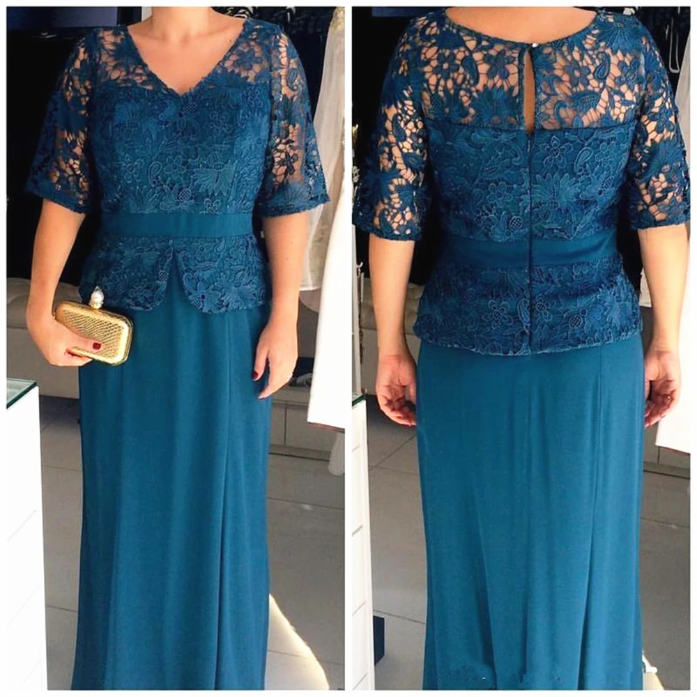 Turquoise Lace Chiffon Mother Of the Bride Dresses Wedding Party Half Sleeve Floor Length Column Formal Evening Gowns
Turquoise Lace Chiffon Mother Of the Bride Dresses Wedding Party Half Sleeve Floor Length Column Formal Evening Gowns