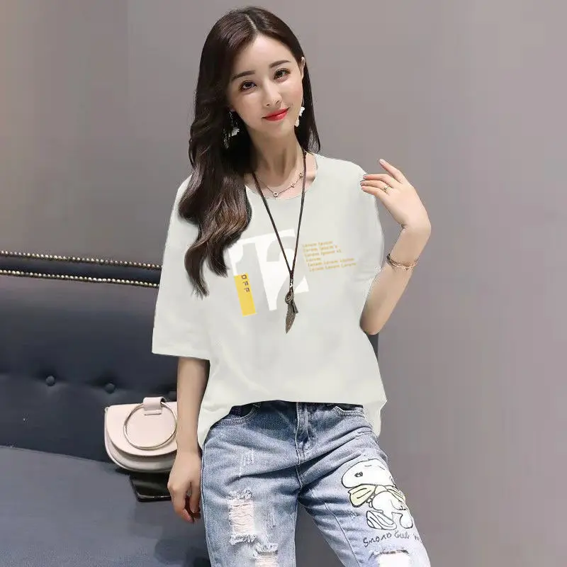 Short sleeve T-shirt women's loose cotton 100% large women's 200kg medium length summer T-shirt 
Short sleeve T-shirt women's loose cotton 100% large women's 200kg medium length summer T-shirt