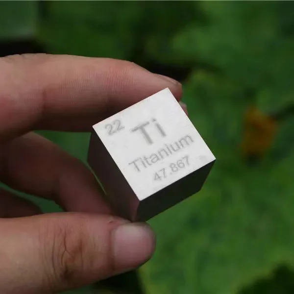 

Titanium metal in the periodic table- Cube one inches and weight is about 73.76g --99.5%