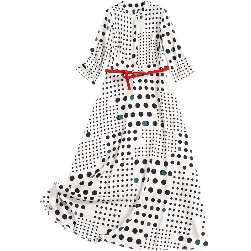 AELESEEN Runway Fashion Chiffon Dress Designer New Arrival Dots Print White Black Wiht Belt Long Elegant Party Holiday Dress
AELESEEN Runway Fashion Chiffon Dress Designer New Arrival Dots Print White Black Wiht Belt Long Elegant Party Holiday Dress