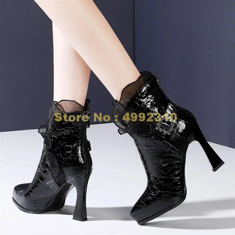 Fashion Female Thick High Ankle Boots Pointed Toe Lace Zip Buckle Crystal Boots Women Party Shoes
Fashion Female Thick High Ankle Boots Pointed Toe Lace Zip Buckle Crystal Boots Women Party Shoes