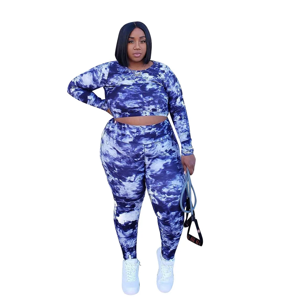 Sylph Plus Size 2 Piece Set Fashion Slim Hollow-out Tie Dye Women Two Piece Outfits Sets Long Sleeve Crop Top And Pants Suits 
Sylph Plus Size 2 Piece Set Fashion Slim Hollow-out Tie Dye Women Two Piece Outfits Sets Long Sleeve Crop Top And Pants Suits