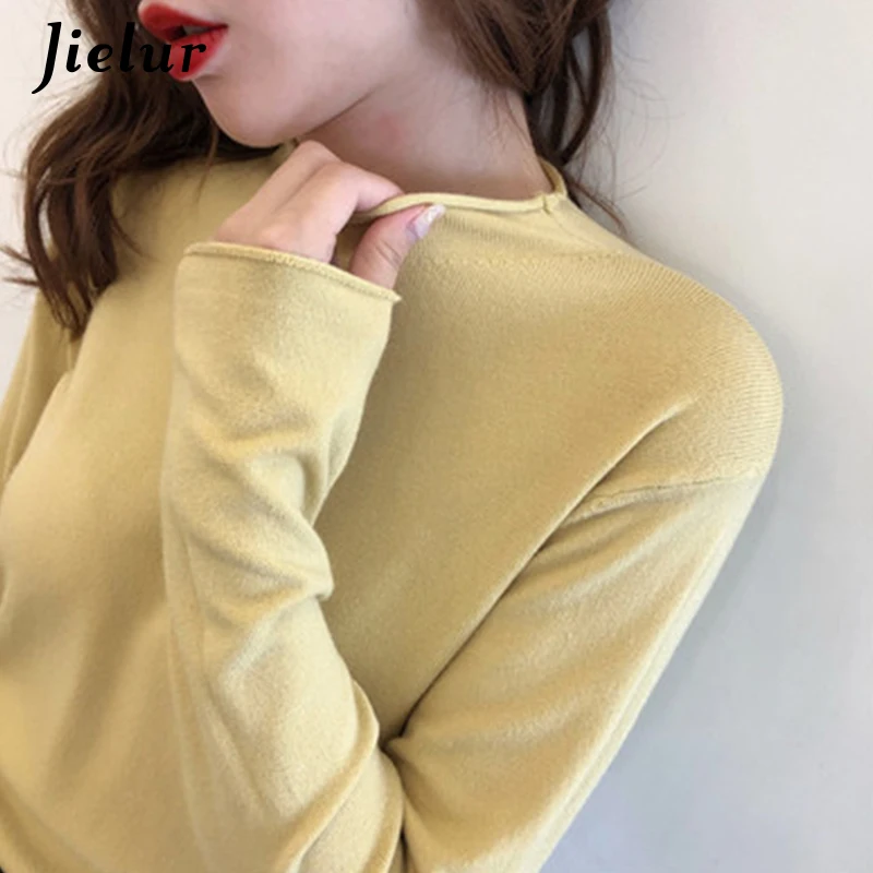 Jielur 9 цветов вязаный женский свитер сплошной цвет тонкий милый подходит ко всему