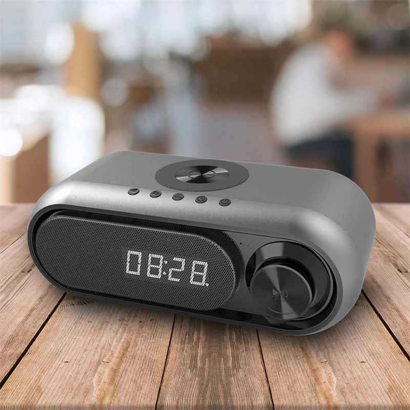 New Wireless Charging Loudspeaker Deep Bass Sound Music Box Wireless Bluetooth Speaker Charging LED Clock Alarm FM radio TF Card
New Wireless Charging Loudspeaker Deep Bass Sound Music Box Wireless Bluetooth Speaker Charging LED Clock Alarm FM radio TF Card