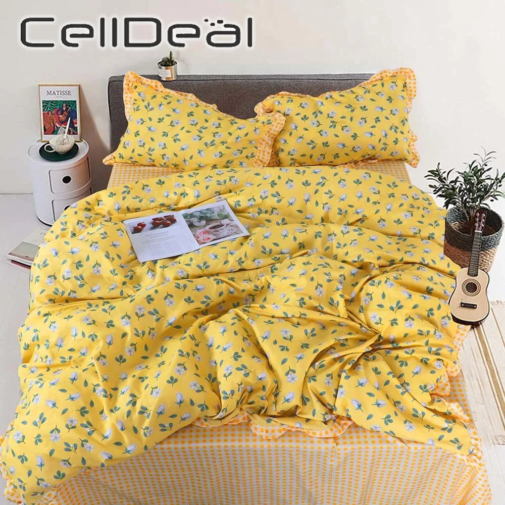 Bedding Set Yellow Color Plaid Flower Soft Bedspreads For Double Bed Comfortable Duvet Cover Quality Quilt Cover And Pillowcase
Bedding Set Yellow Color Plaid Flower Soft Bedspreads For Double Bed Comfortable Duvet Cover Quality Quilt Cover And Pillowcase