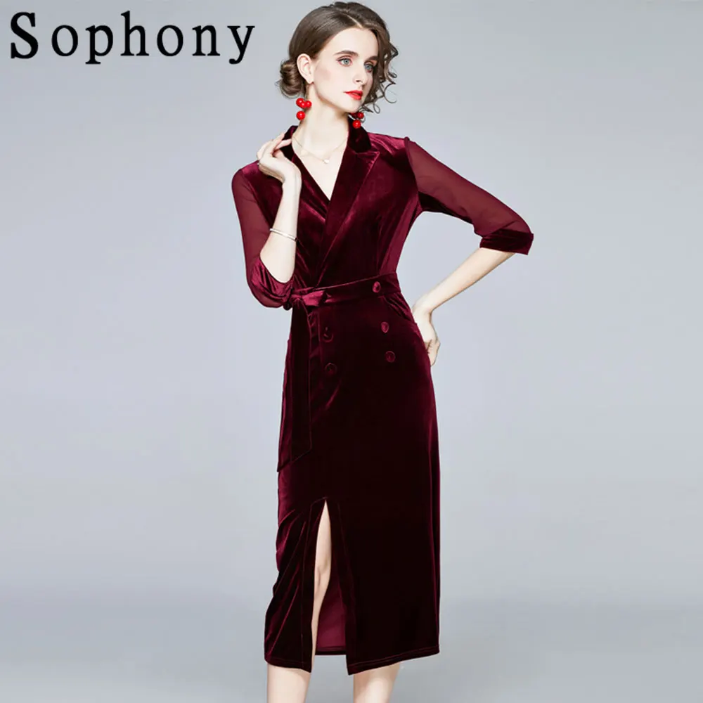 2021 Vintage Velvet Elegant Long Party Dress Office Lady V Neck Bow Sashes Mesh Patchwork Sexy Side Slit Autumn Dress S78215
2021 Vintage Velvet Elegant Long Party Dress Office Lady V Neck Bow Sashes Mesh Patchwork Sexy Side Slit Autumn Dress S78215