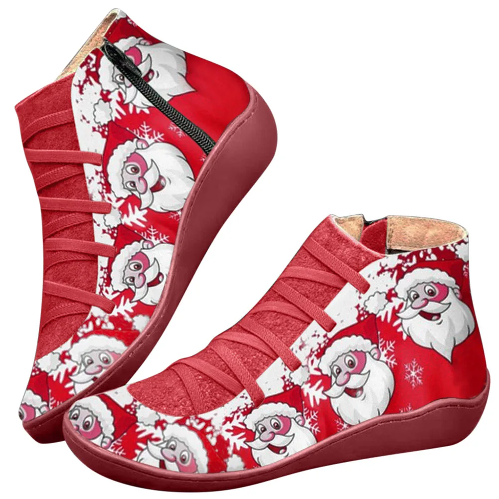 PU Leather Ankle Boots Vintage Lace Up Women Shoes Santa Claus Printing Zipper for Christmas TY66
PU Leather Ankle Boots Vintage Lace Up Women Shoes Santa Claus Printing Zipper for Christmas TY66