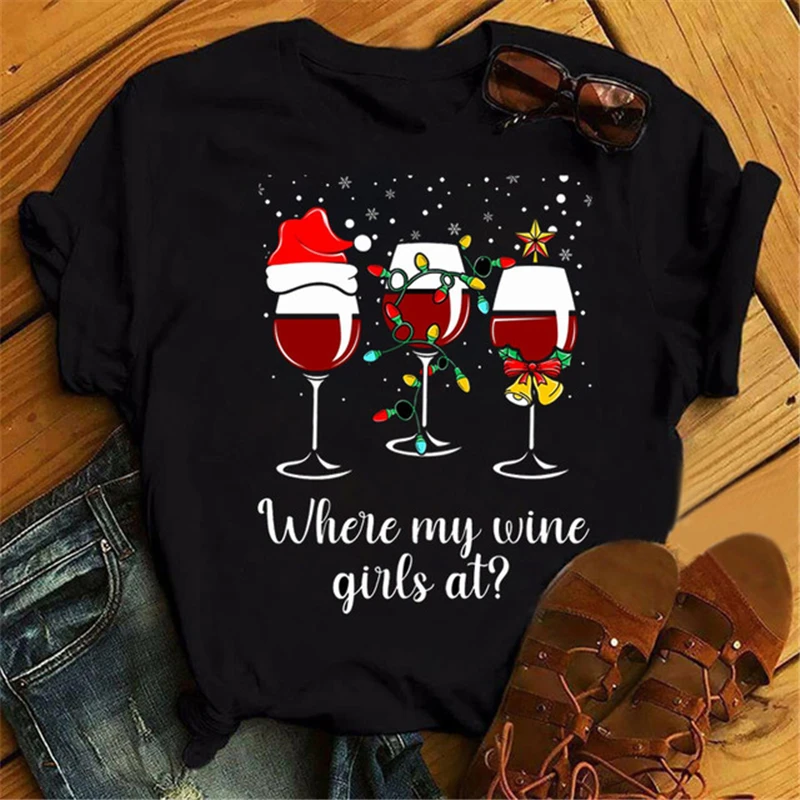 New Women's Casual Short Sleeve Women's T-shirts Funny Christmas Wine Glasses Women's Black Tops Tee Women's Fashion T-shirts
New Women's Casual Short Sleeve Women's T-shirts Funny Christmas Wine Glasses Women's Black Tops Tee Women's Fashion T-shirts