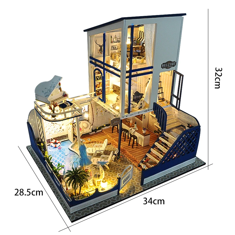 DIY Wooden DollHouse Kits Miniature With Furniture Light Swimming Pool Big Villa Assembled Doll House For Children Adult Gifts
DIY Wooden DollHouse Kits Miniature With Furniture Light Swimming Pool Big Villa Assembled Doll House For Children Adult Gifts