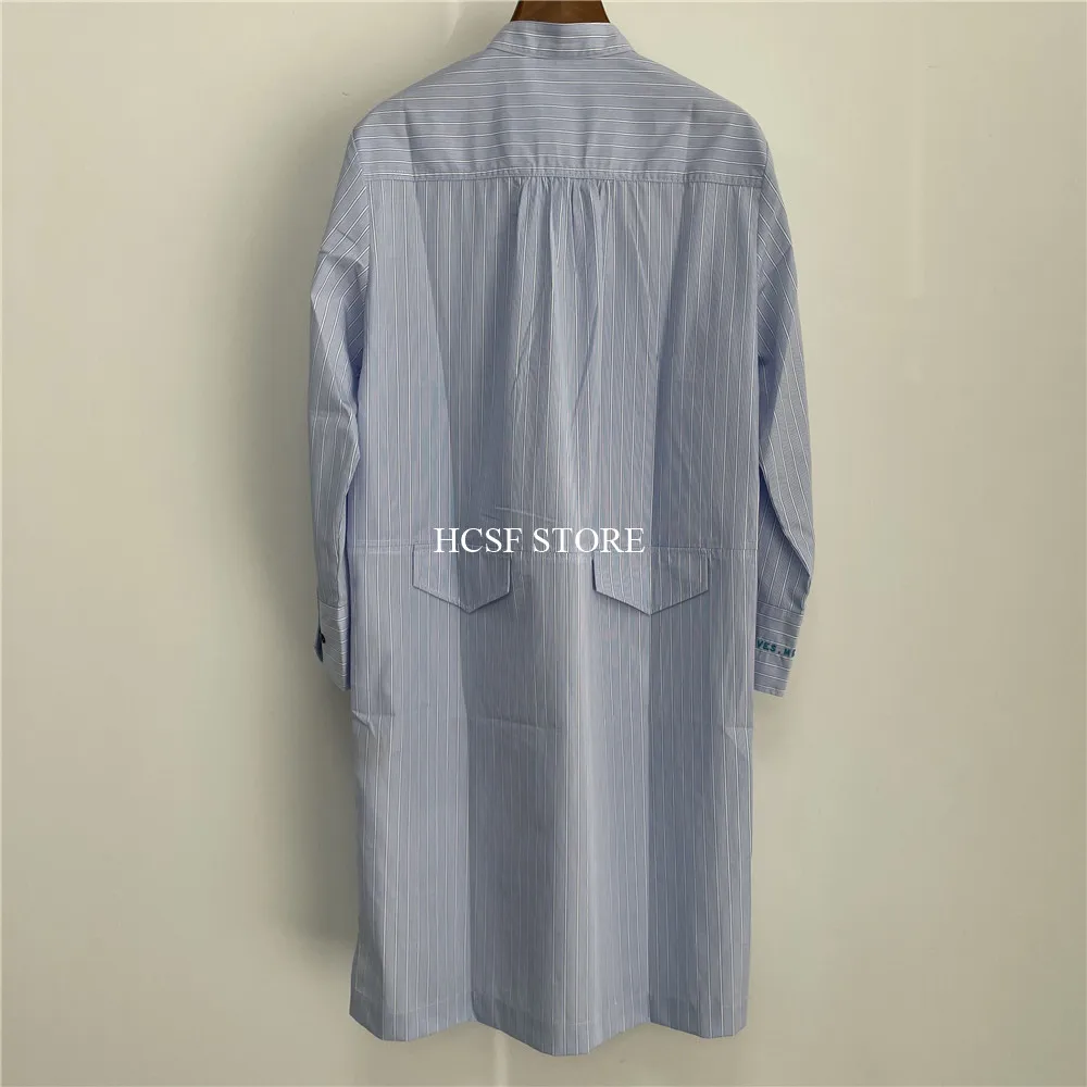 Women Blue Vertical Striped Shirt Style Dress Stand Collar Embroidered Letters Front Buttons Long Sleeve Casual Short Robe
Women Blue Vertical Striped Shirt Style Dress Stand Collar Embroidered Letters Front Buttons Long Sleeve Casual Short Robe