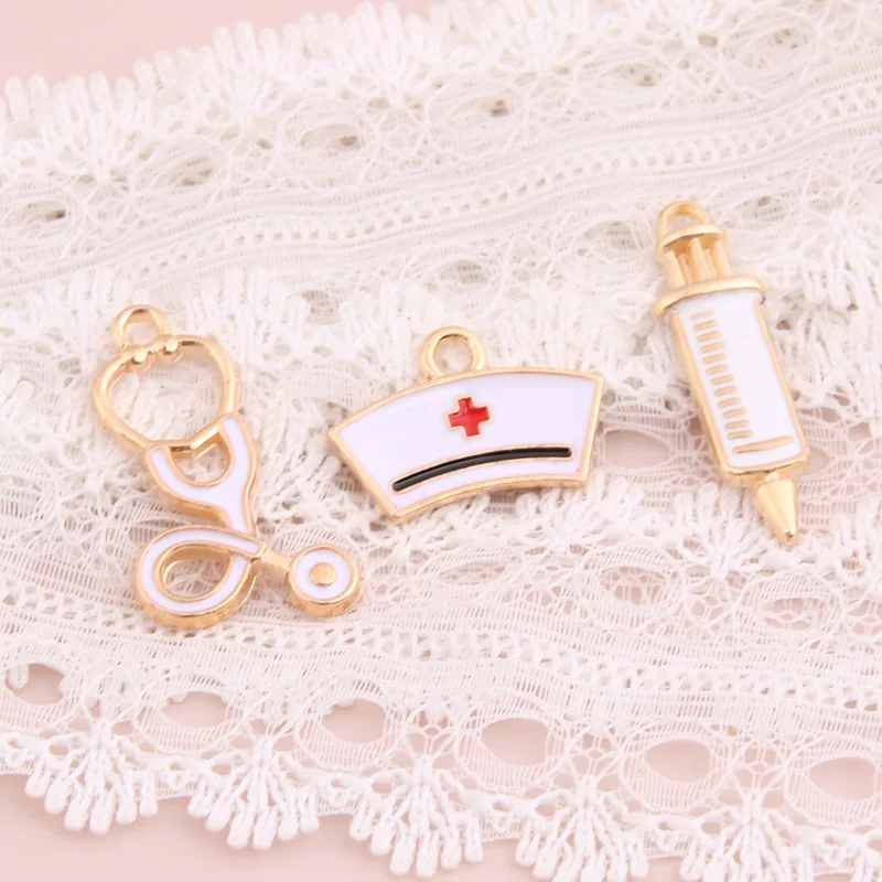 10pcs Enamel Medical Tool Charms Stethoscope Nurse Cap Syringe Pendant Fit DIY Jewelry Making Handcrafted Accessories 
10pcs Enamel Medical Tool Charms Stethoscope Nurse Cap Syringe Pendant Fit DIY Jewelry Making Handcrafted Accessories