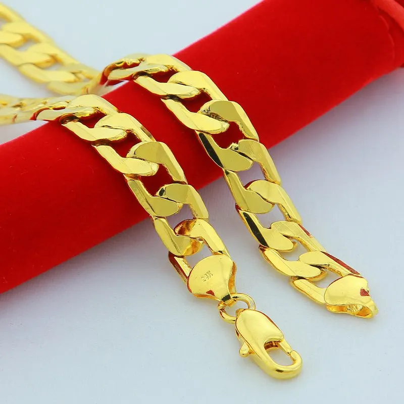 

24K Gold Filled 10mm 50-75cm Men Figaro Hip Hop Gold Necklace Chains Male Boys High Quality Jewelry Gift
