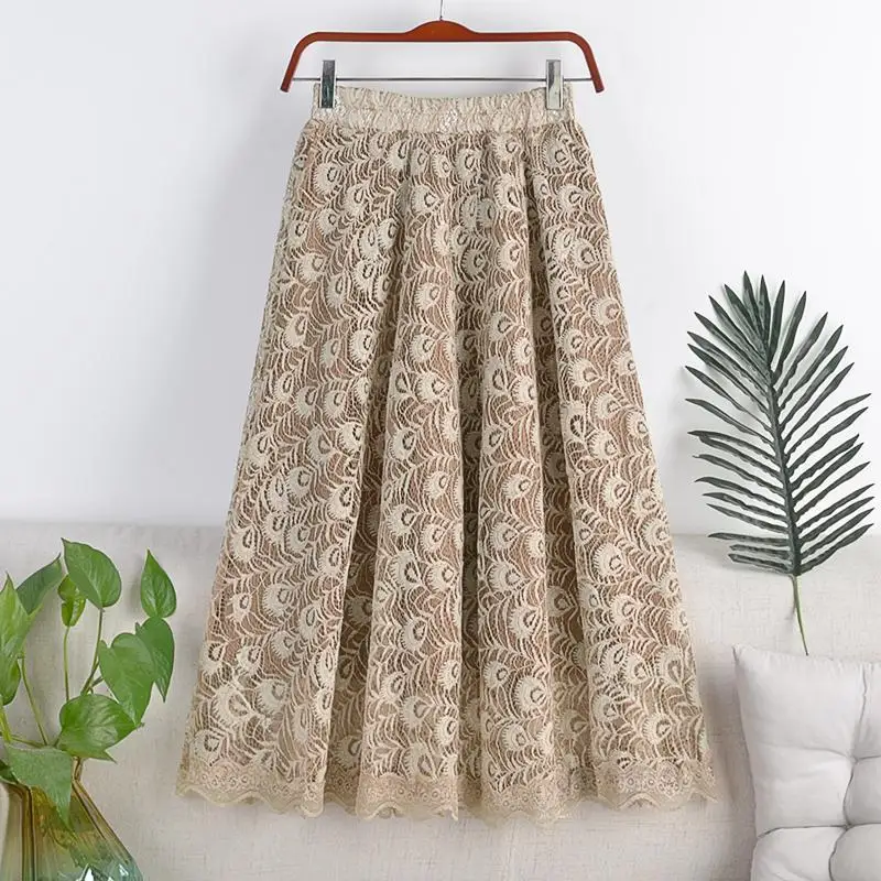 Women Elastic High Waist Lace Long Skrit Female Spring summer Elegant Skrits vintage falda long Casual A-line Black midi Skrit
Women Elastic High Waist Lace Long Skrit Female Spring summer Elegant Skrits vintage falda long Casual A-line Black midi Skrit