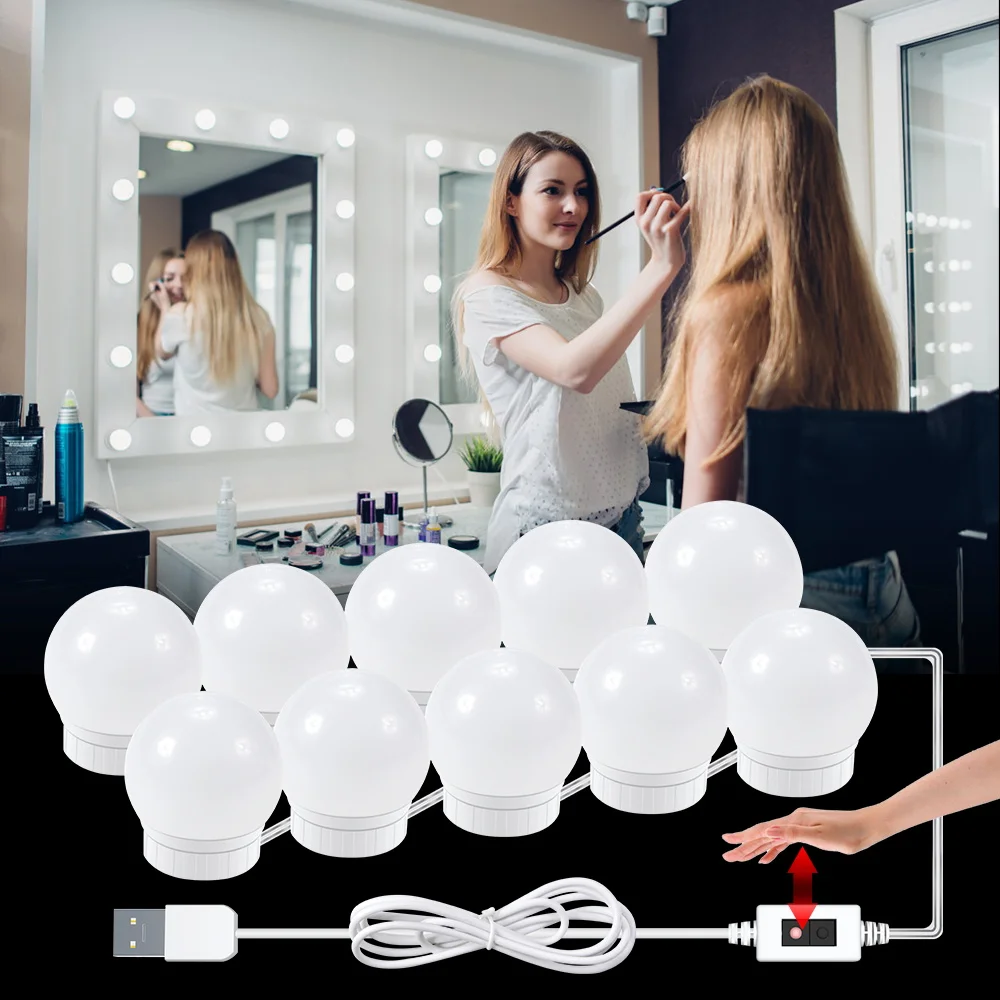 

LED Makeup Mirror Wall Lamp USB Vanity Light Bulb Hand Sweep Sensor Dimmable Bathroom Dressing Table Lamp For Cosmetic Mirrors