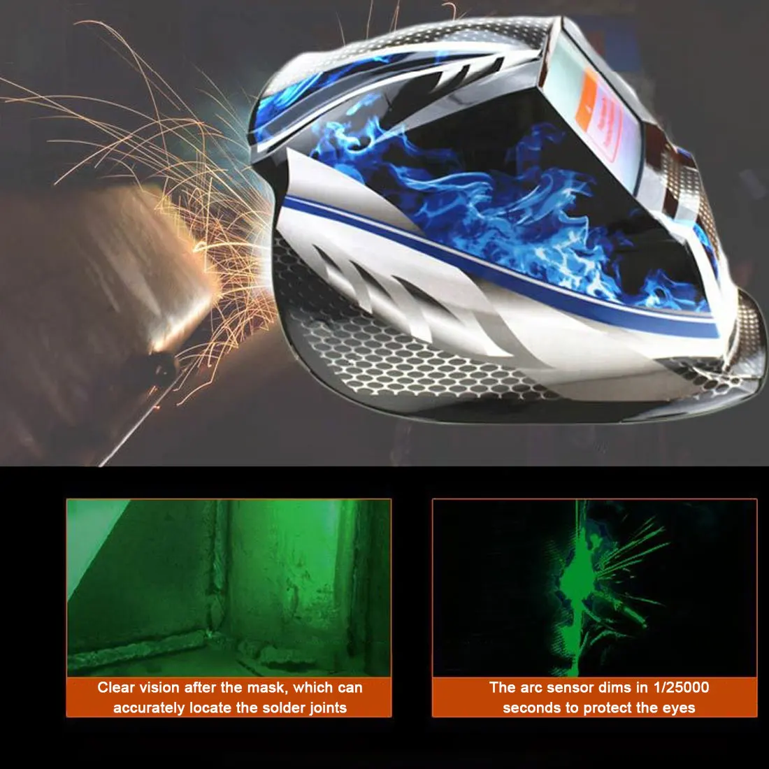 Welding Mask Auto Dimming /MIG MAG TIG 4 Radian Sensor Solar Cell Color Sensor Anti Glare Fast dimming (Grand-918I/958I)
Welding Mask Auto Dimming /MIG MAG TIG 4 Radian Sensor Solar Cell Color Sensor Anti Glare Fast dimming (Grand-918I/958I)