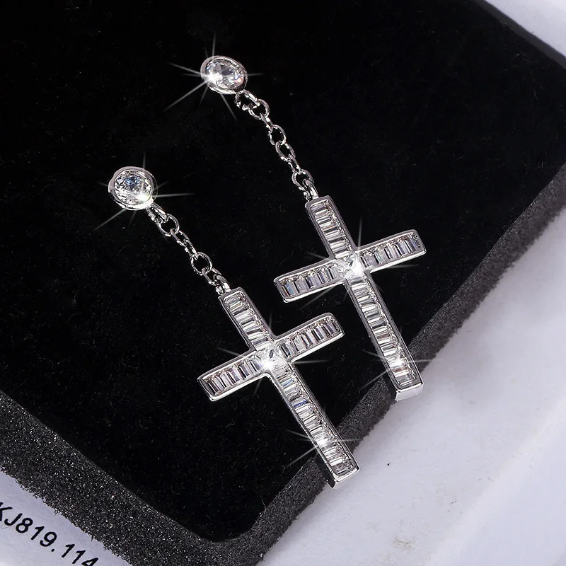 Handmade Cross Drop earrings Diamond cz Real 925 Sterling silver Party Wedding Dangle Earrings for women men Fine jewelry Gift
Handmade Cross Drop earrings Diamond cz Real 925 Sterling silver Party Wedding Dangle Earrings for women men Fine jewelry Gift