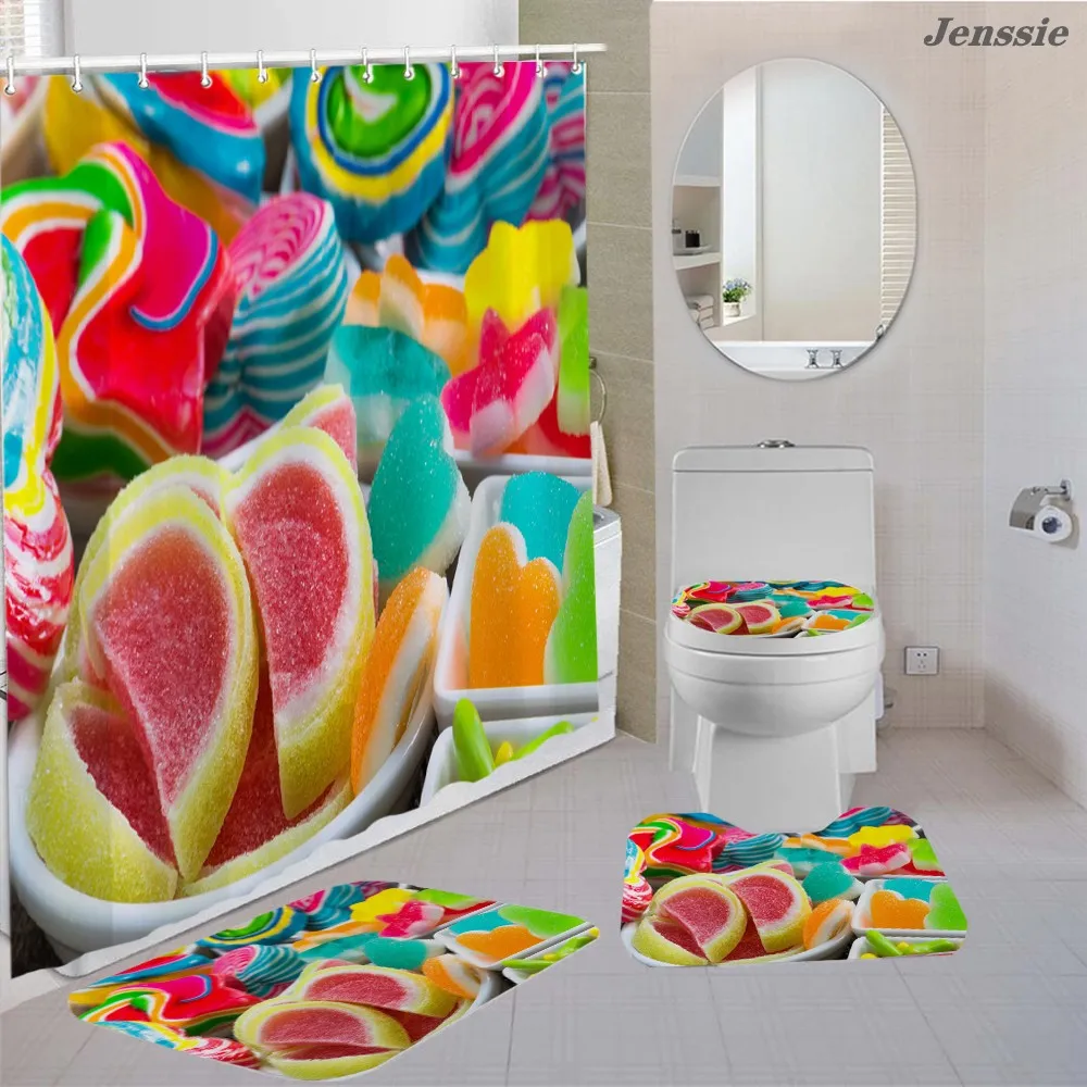 Colorful Fruit Candy Marshmallow Print Shower Curtain With Hooks Popsicle Bath Carpet Toilet Cover Bath Rugs Home Decoration
Colorful Fruit Candy Marshmallow Print Shower Curtain With Hooks Popsicle Bath Carpet Toilet Cover Bath Rugs Home Decoration